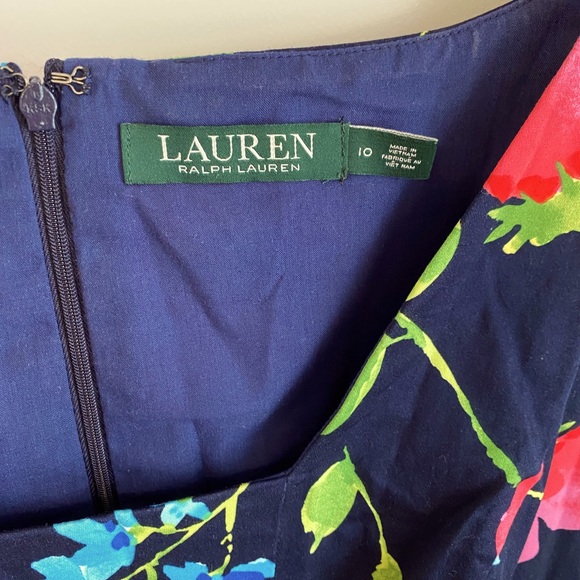 Navy Blue and Pink Floral Cotton Mini Dress - Picture 3 of 6